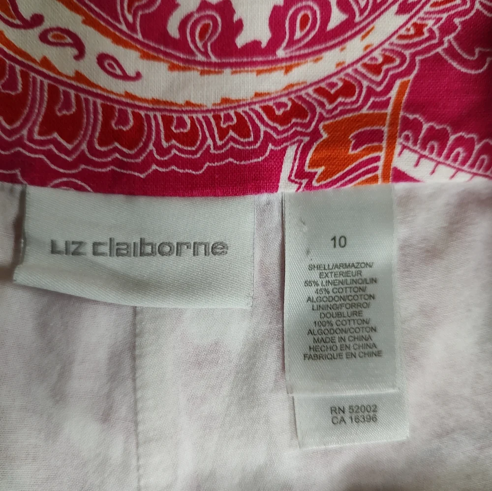 Liz Claiborne Linen Cotton Paisley Pink White Midi Skirt Size Medium - Picture 3 of 3